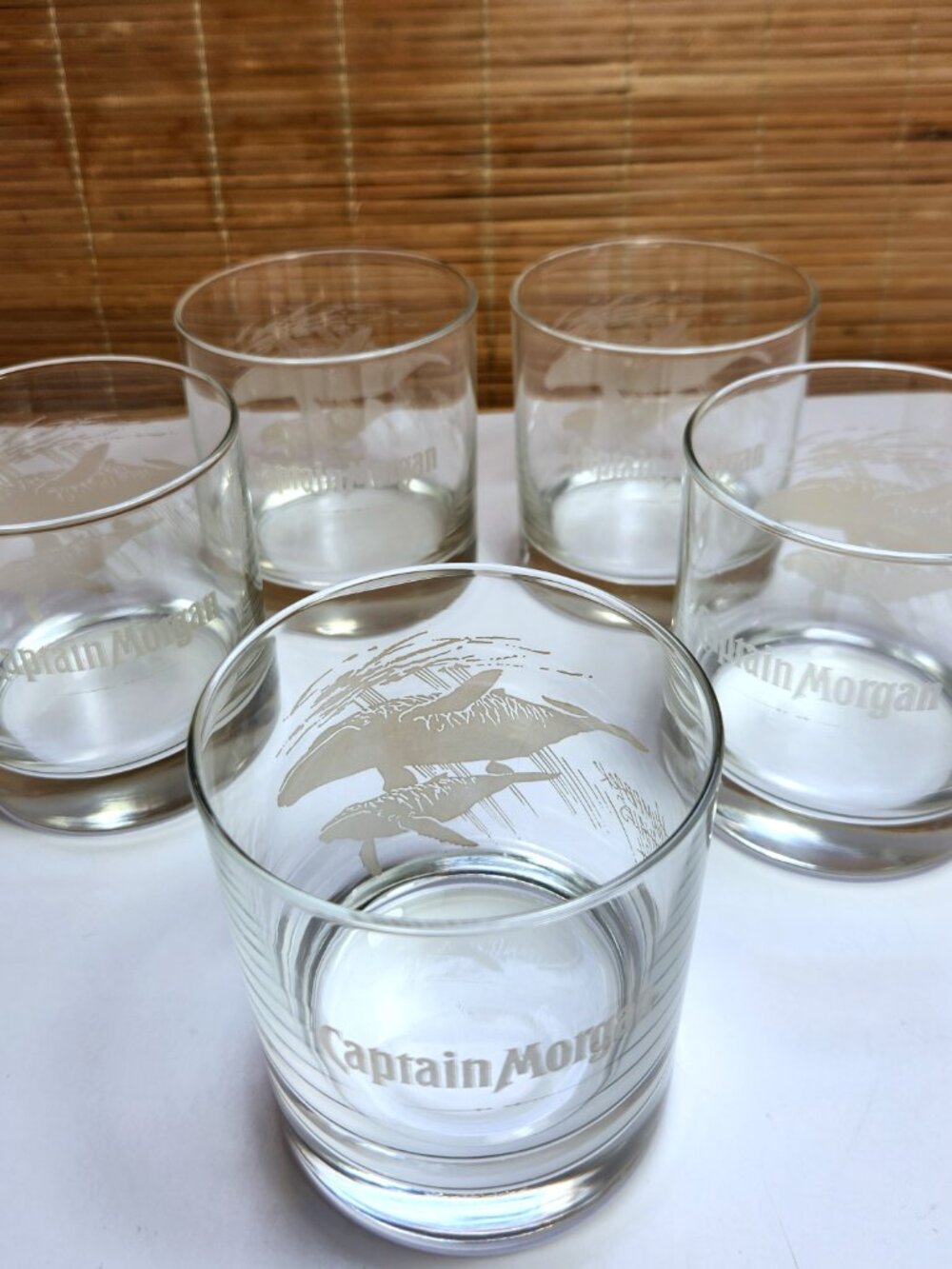 Captain Morgan Ocean Life Glasses Etched Humpback Whales Rocks Rum Tumbler Set 5